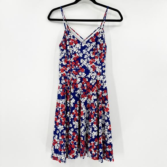 The General Good Women's Blue Floral Sleeveless V Neck A Line Mini Dress Size M - Picture 1 of 4